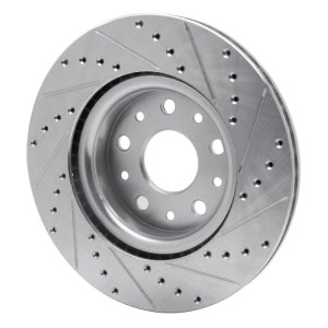 Jeep Wrangler Brake Rotor (1) - Front Left - R1 Concepts - Drilled & Slotted - Silver - `18-`25